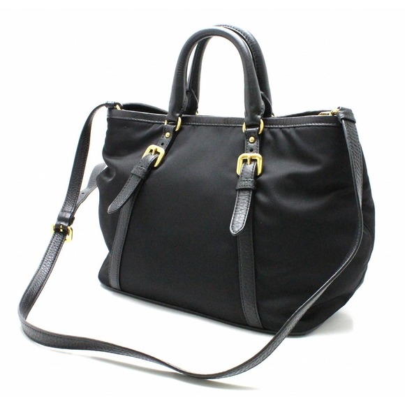 Prada Nylon Shoulder 2way Bag Leather Black - Picture 1 of 9